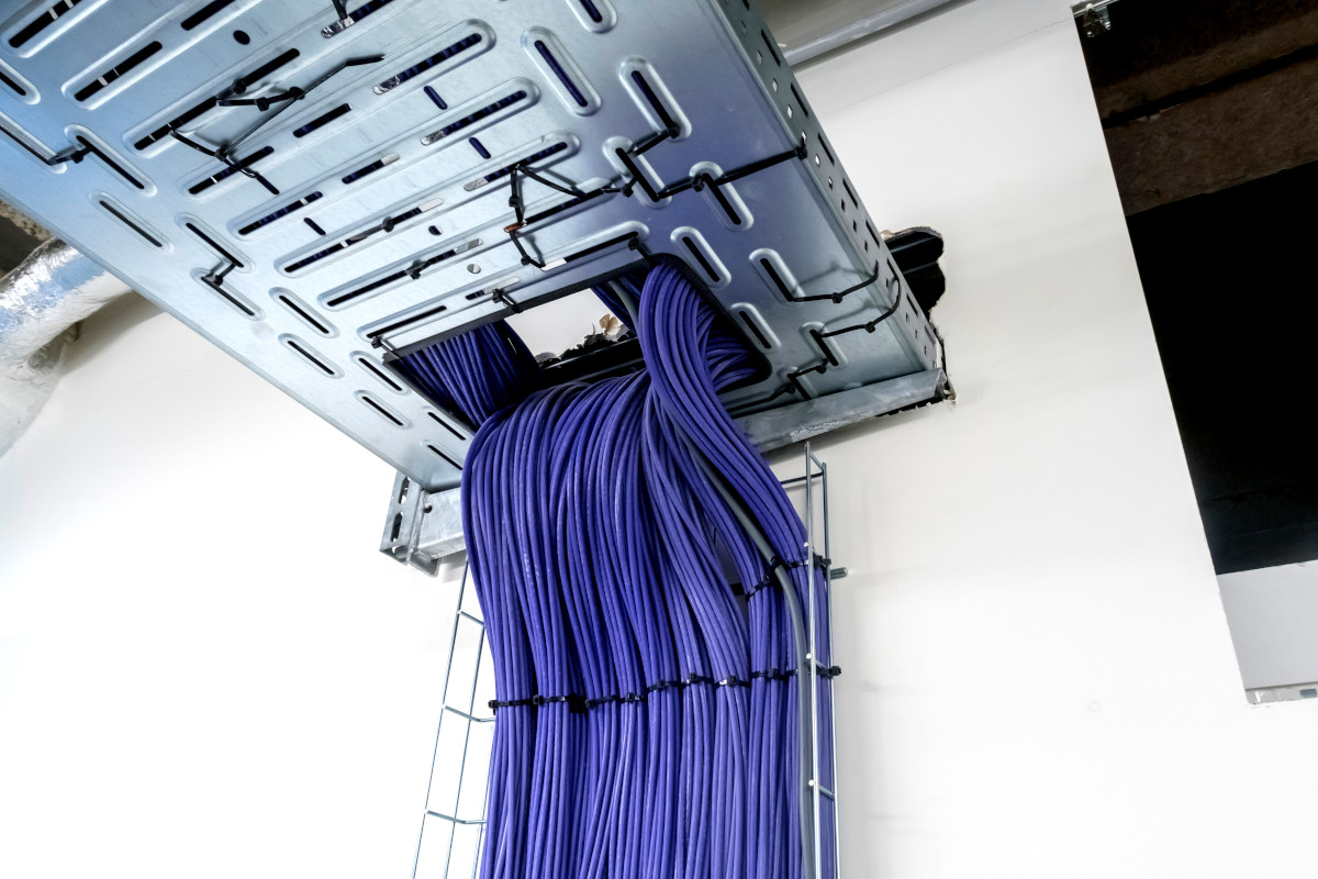 A structured cabling system in a ceiling
